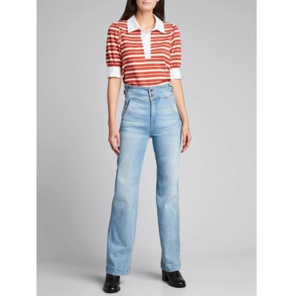 Veronica Beard Vira Daded High-Rise Wide-Leg Jeans Pale Stone Wash Size 31/12
